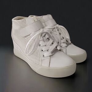 Guess Wedge High Top Sneaker 7.5 Womens Y2K White Leather Streetwear Hip Hop
